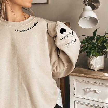 Custom Mama Sweatshirt with Kid Name Printed on Sleeve Personalized Mom Sweatshirt Gift for Mom