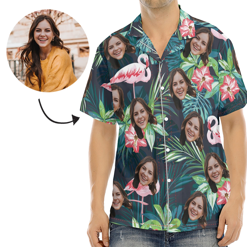 Custom Face Hawaiian Shirt with Flamingo Personalized Photo Face Aloha Shirt