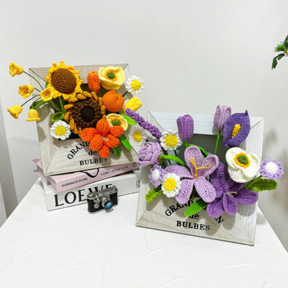 Handmade Weave Flowers Phote Frame Decoration Sunflower Tulip Daisy 15 Flowers Set Anniversary Gift for Her