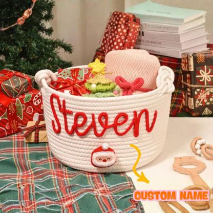 Personalized Baby Name Shower Gift Basket Christmas Gift Basket Kids Christmas Eve Basket Storage Basket Gift for Baby