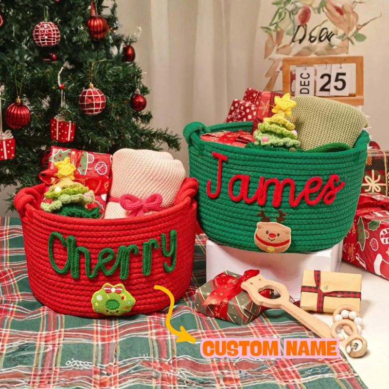 Personalized Baby Name Shower Gift Basket Christmas Gift Basket Kids Christmas Eve Basket Storage Basket Gift for Baby