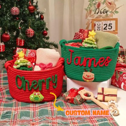 Personalized Baby Name Shower Gift Basket Christmas Gift Basket Kids Christmas Eve Basket Storage Basket Gift for Baby