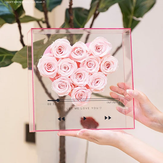 Preserved Flower Love's CD Transparent Acrylic Rose Flower Box Romantic Anniversary Gift For Girlfriend