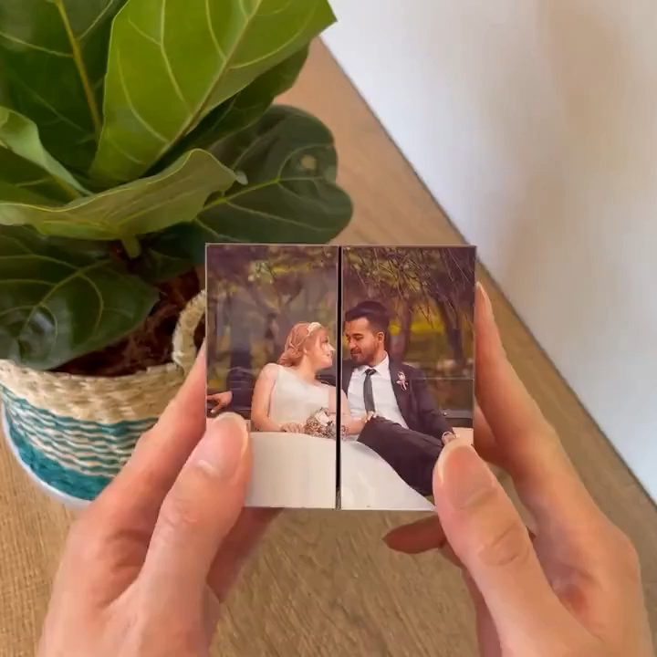 Custom Wooden Multiphoto Cube Infinity Folding Cube Personalized 9 Photo Cube Gift for Father