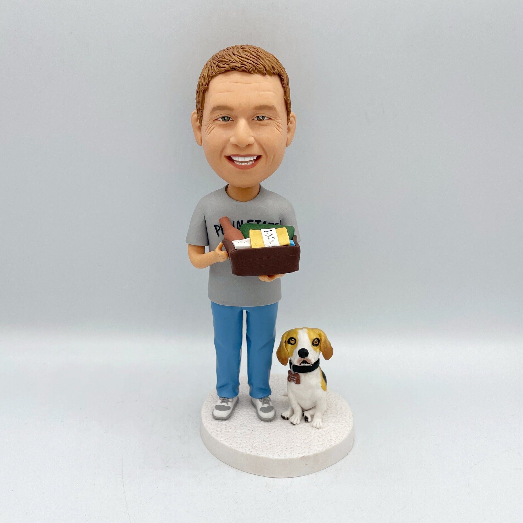 Man And Pet Bobblehead Custom Fully Bobblehead with Engraved Text