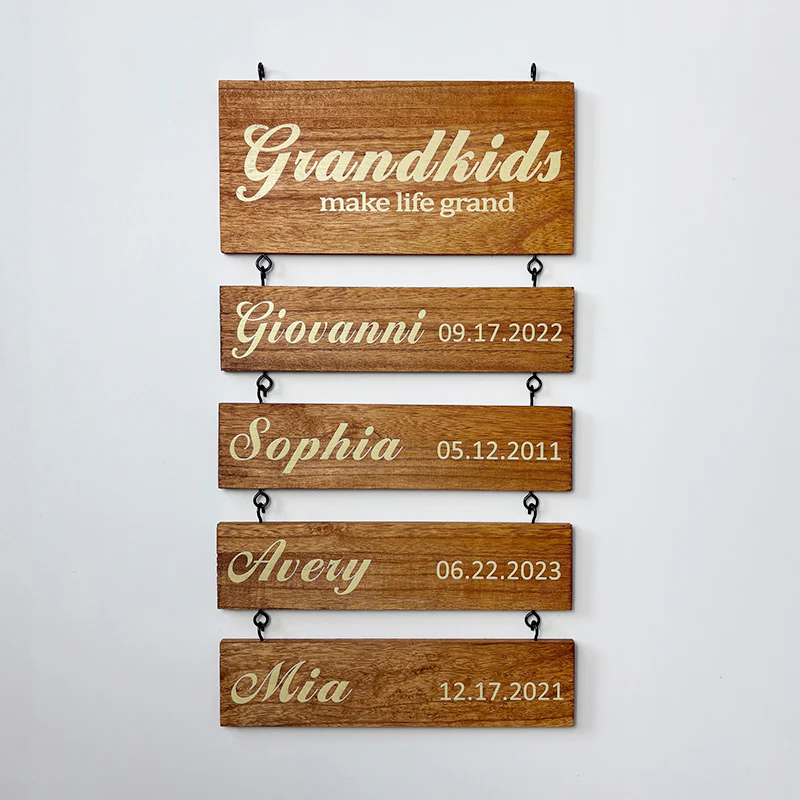 Personalized Wooden Name Sign Custom Grandkids Hanging Signs Engraved Family Name and Date Sign Personalized Gift for Grandparents