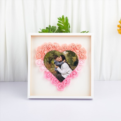 Personalized Heart Photo Flower Shadow Box Rose Frame Mother’s Day Gift for Mom, Grandma, Nana