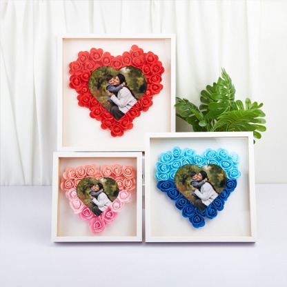 Personalized Heart Photo Flower Shadow Box Rose Frame Mother’s Day Gift for Mom, Grandma, Nana