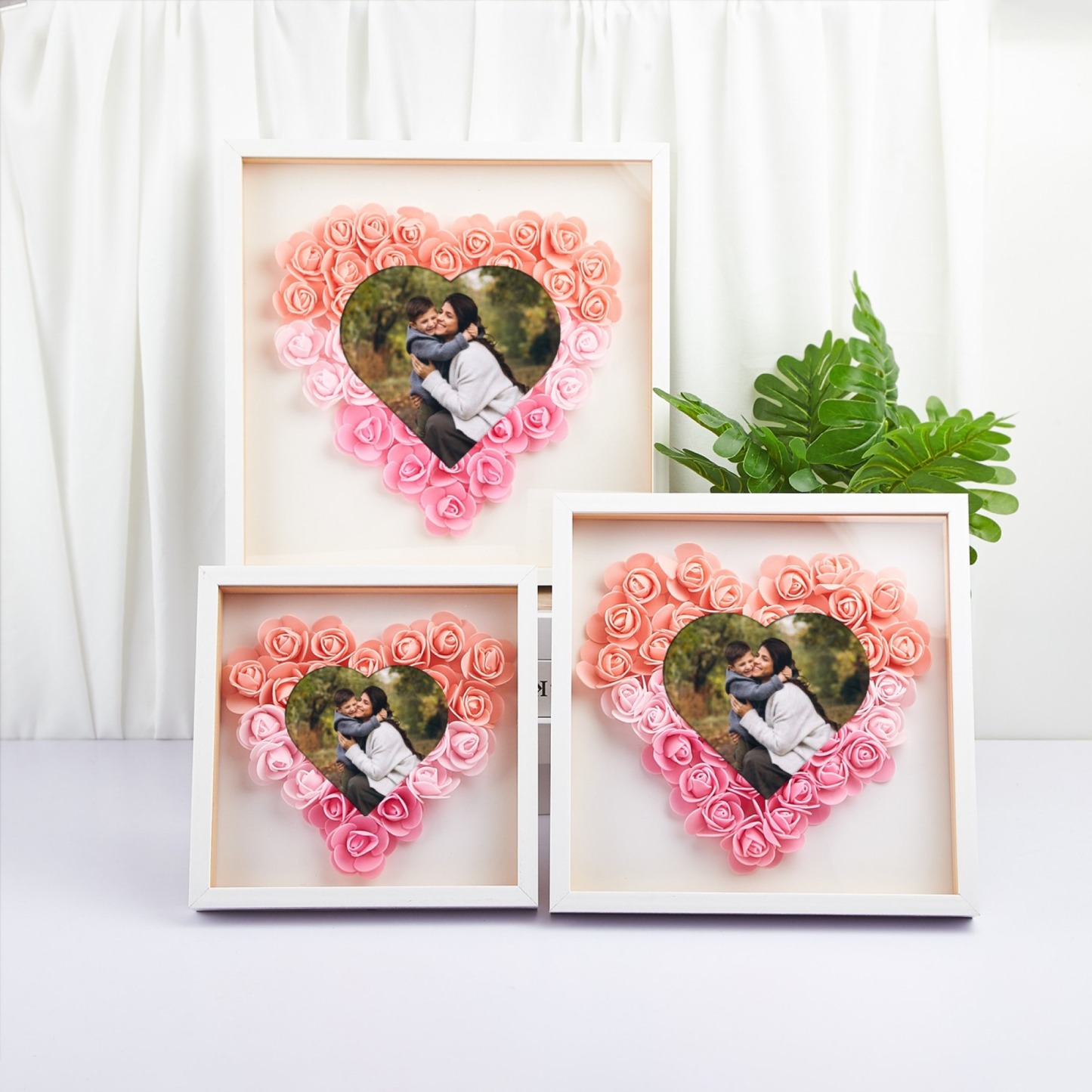 Personalized Heart Photo Flower Shadow Box Rose Frame Mother’s Day Gift for Mom, Grandma, Nana