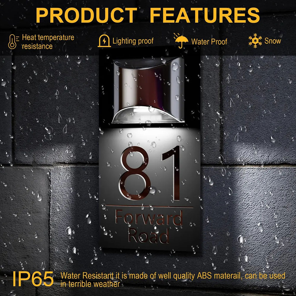 Personalized Door Address Plaque Solar Illuminated Waterproof Address House Signs Laser Cut Mirror Number Sign with LED Light House Warming Gifts