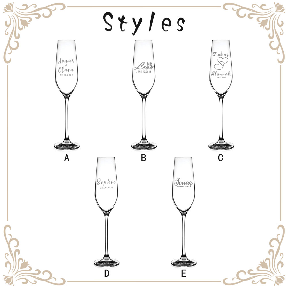 Personalized Wedding Champagne Flutes Set of 2 Custom Name and Date Engraved Wedding Toasting Glasses for Bride and Groom Wedding Gifts