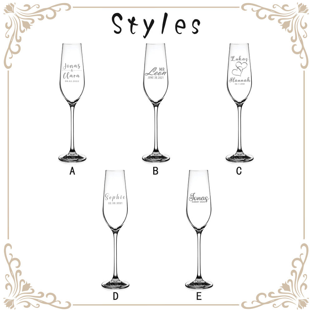 Personalized Wedding Champagne Flutes Set of 2 Custom Name and Date Engraved Wedding Toasting Glasses for Bride and Groom Wedding Gifts