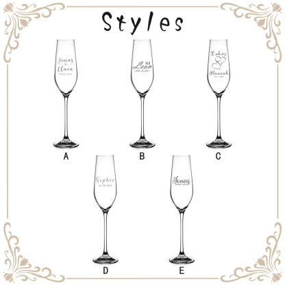 Personalized Wedding Champagne Flutes Set of 2 Custom Name and Date Engraved Wedding Toasting Glasses for Bride and Groom Wedding Gifts