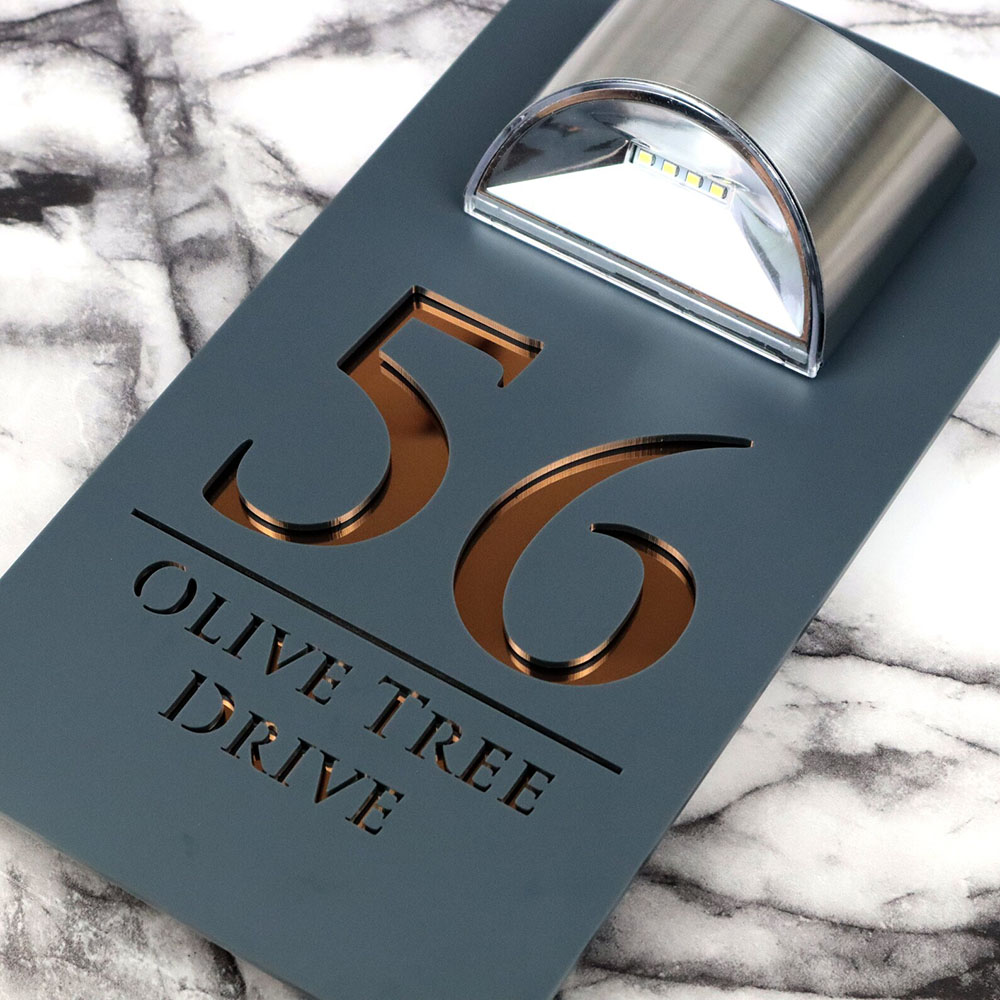 Personalized Solar House Signs Laser Cut Mirror Number Sign with LED Light Waterproof Door Address Plaque House Warming Gifts