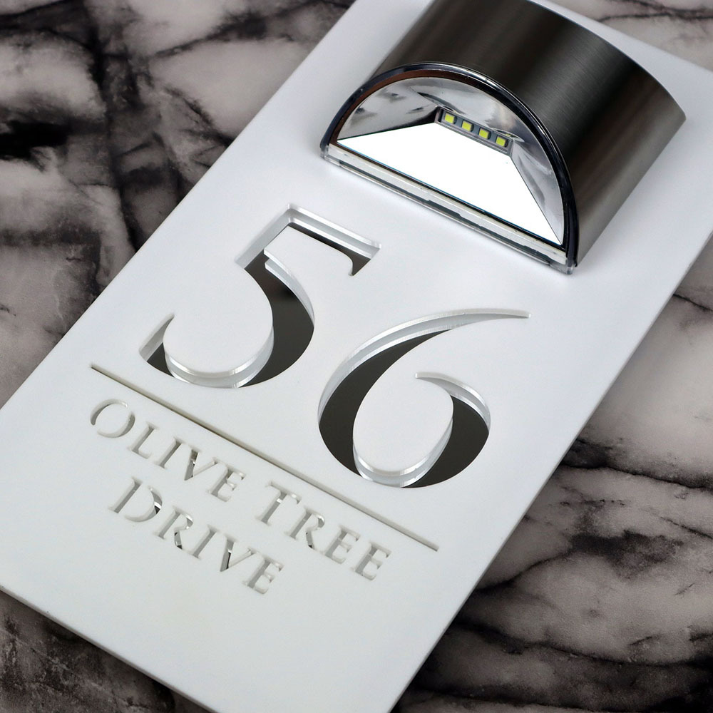 Personalized Solar House Signs Laser Cut Mirror Number Sign with LED Light Waterproof Door Address Plaque House Warming Gifts