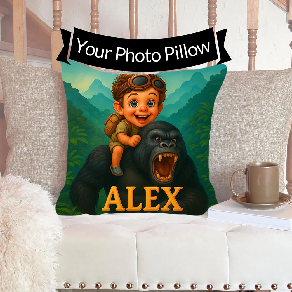 Custom Cartoon Portrait Pillow with Child Photo and Name Personalized Cushion for Nursery or Kids Bedroom Decor