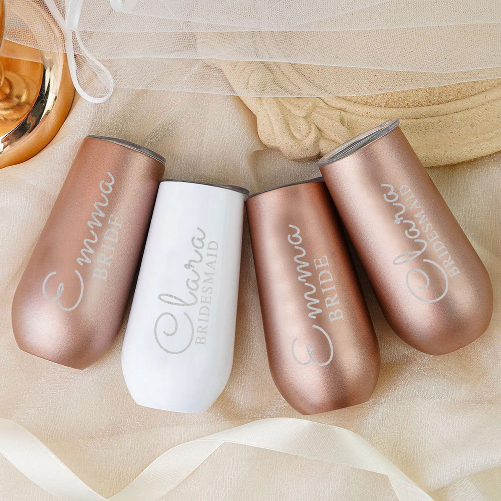 Personalized Name Bridesmaids Champagne Flute Tumbler Bachelorette Stainless Flute Wine Glass Bridesmaids Gift for Her