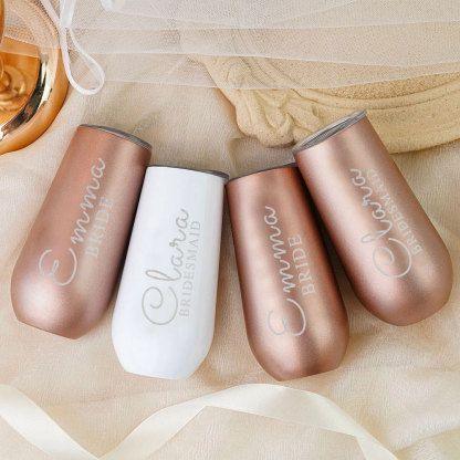 Personalized Name Bridesmaids Champagne Flute Tumbler Bachelorette Stainless Flute Wine Glass Bridesmaids Gift for Her
