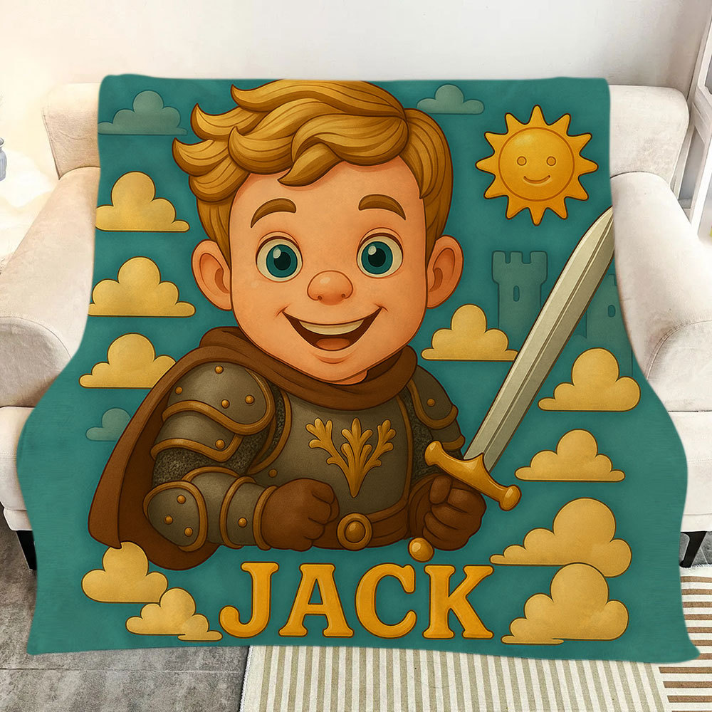 Personalized Sports Kids Blanket with Custom Cartoon Photo and Name Soft Throw for Nap Time or Bedroom