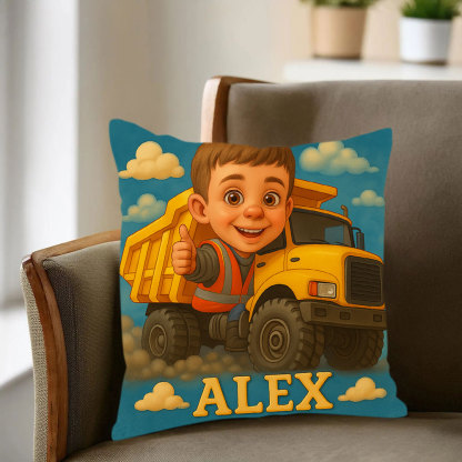 Custom Cartoon Portrait Pillow with Child Photo and Name Personalized Cushion for Nursery or Kids Bedroom Decor