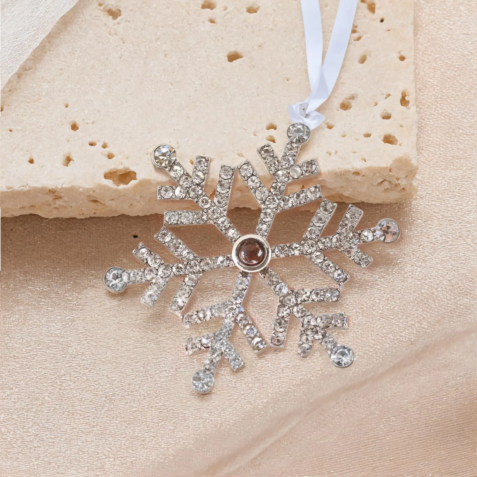 Christmas Photo Ornament with Picture for Christmas Tree Custom Projection Drop Snow Pendant