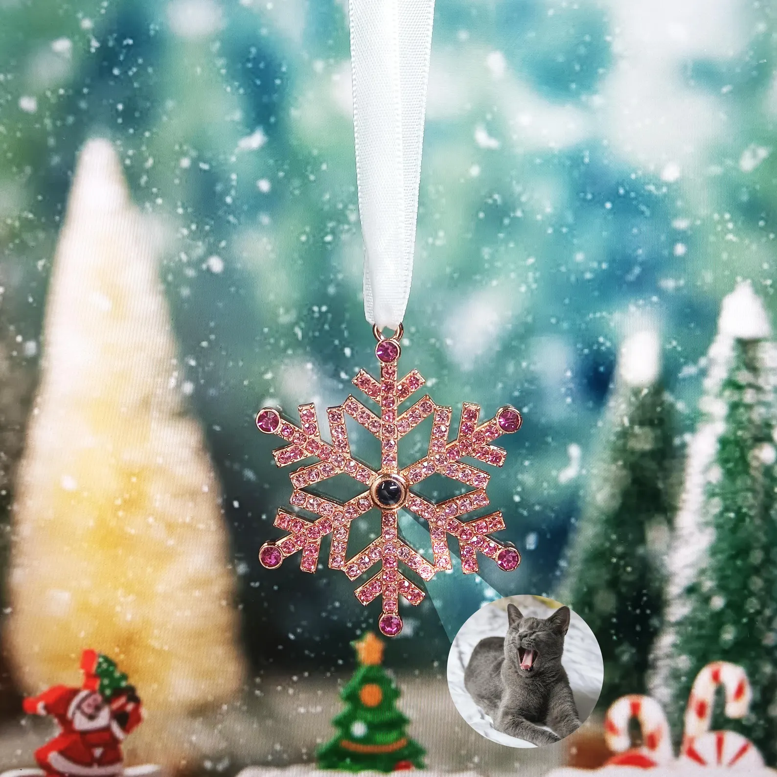 Personalized Christmas Picture Ornament with Custom Photo Projection for Tree Hanging Xmas Gifts