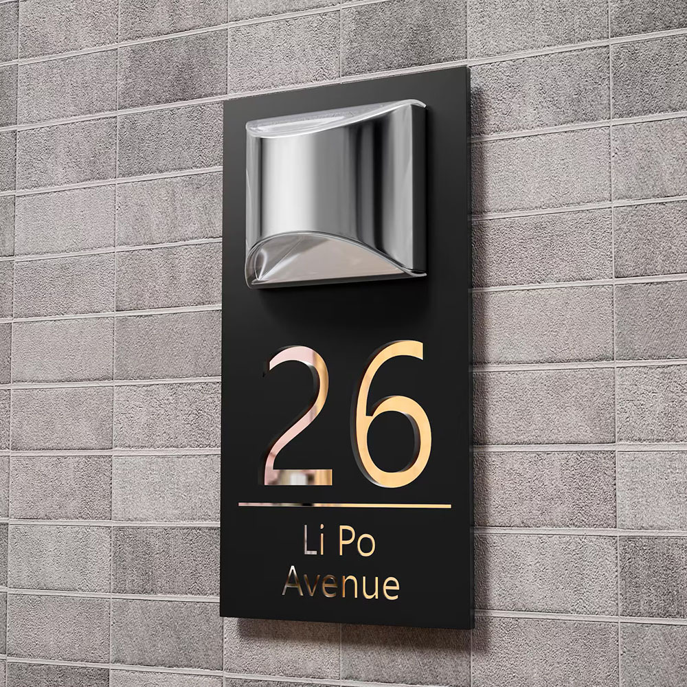 Personalized Solar House Signs Laser Cut Mirror Number Sign with LED Light Waterproof Door Address Plaque House Warming Gifts