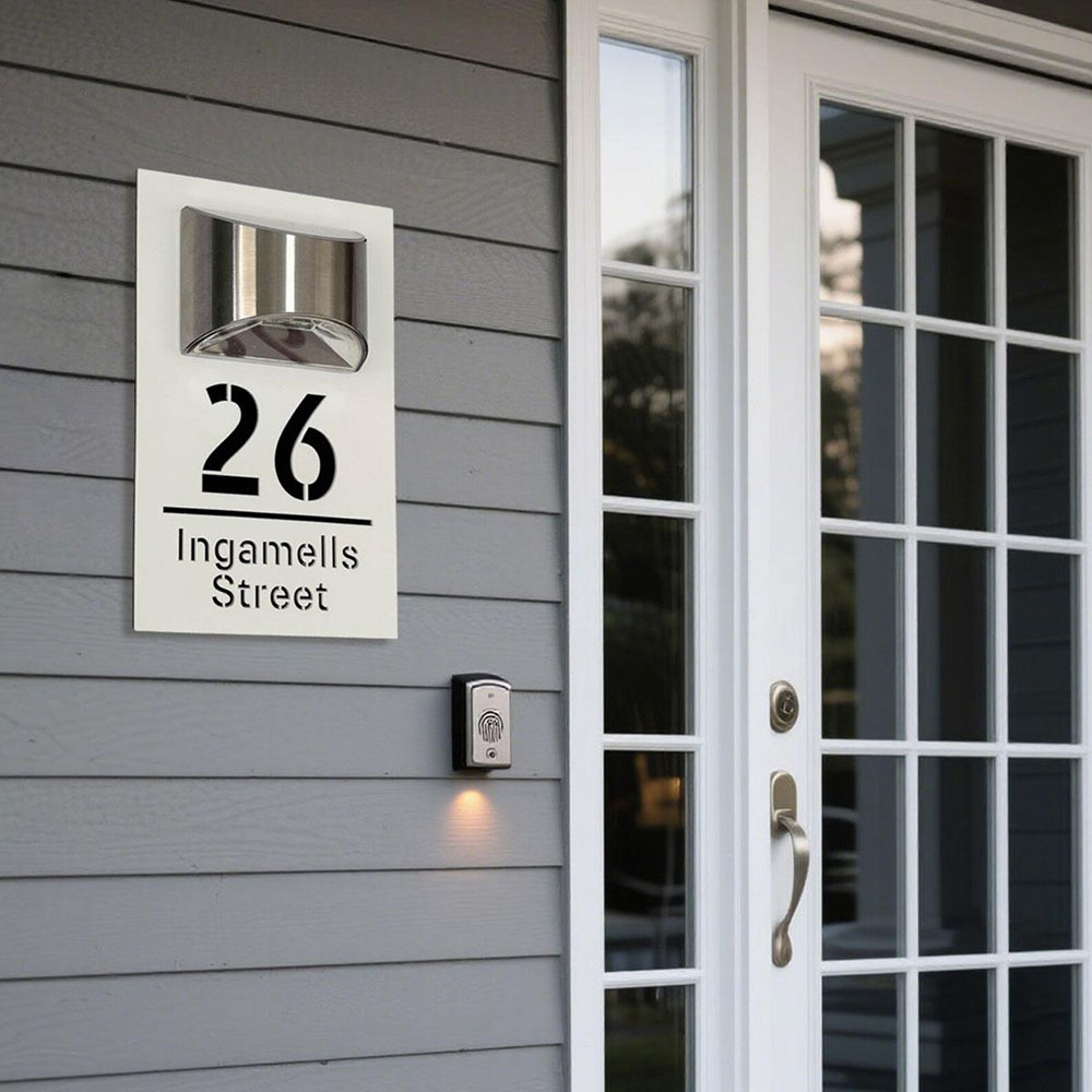 Personalized Solar House Signs Laser Cut Mirror Number Sign with LED Light Waterproof Door Address Plaque House Warming Gifts