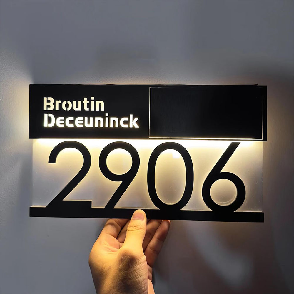 Solar Powered LED House Address Plaque Personalized Number Sign Waterproof Outdoor Door Sign