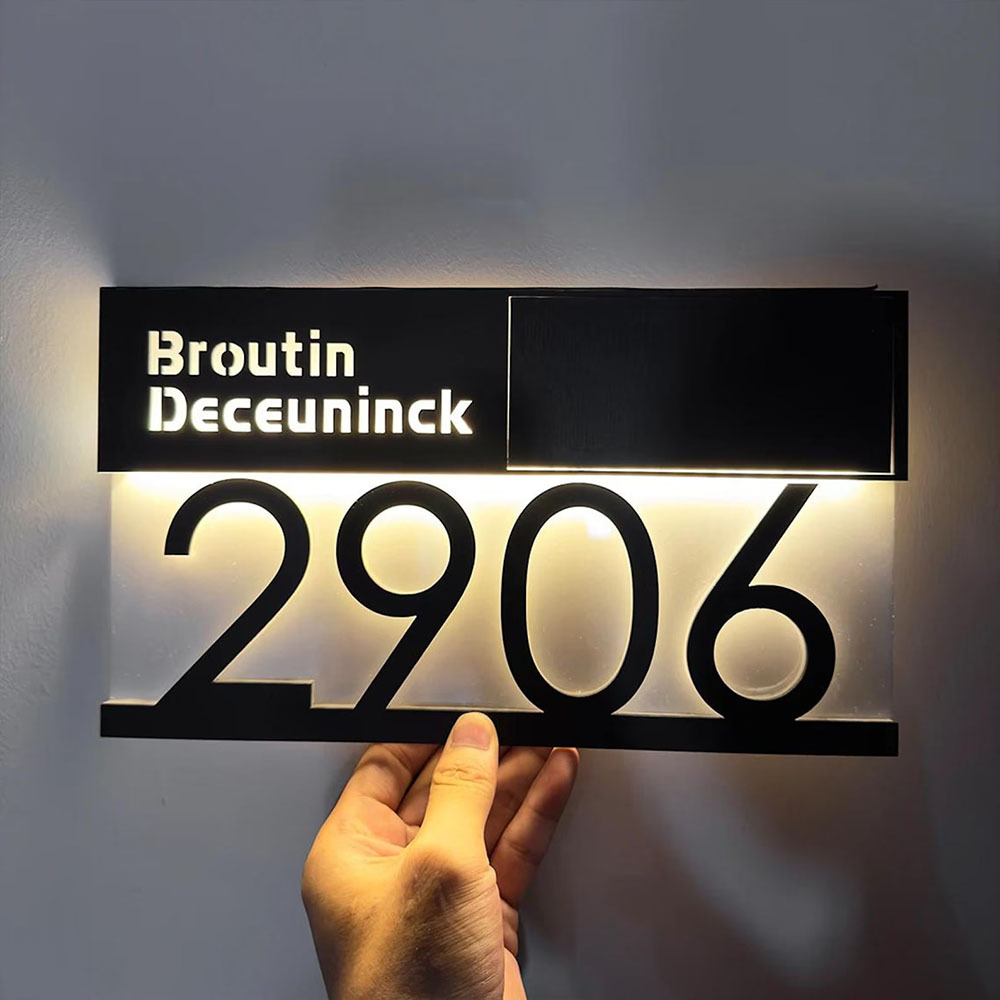 Solar Powered LED House Address Plaque Personalized Number Sign Waterproof Outdoor Door Sign