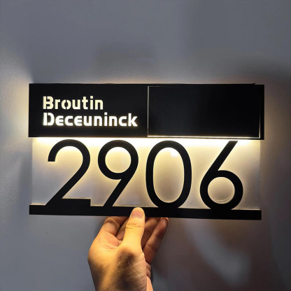 Solar Powered LED House Address Plaque Personalized Number Sign Waterproof Outdoor Door Sign