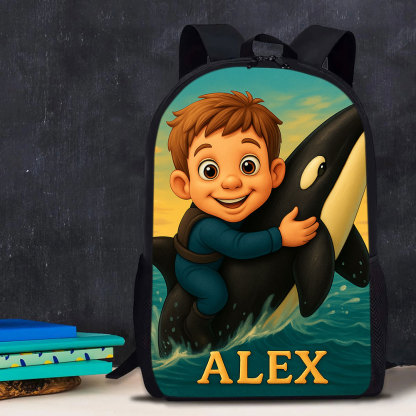 Custom Kids Backpack with Personalized Cartoon Image and Name Unique Space Adventure School Bag for Kids