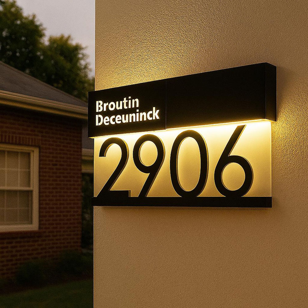 Solar Powered LED House Address Plaque Personalized Number Sign Waterproof Outdoor Door Sign