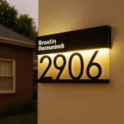 Solar Powered LED House Address Plaque Personalized Number Sign Waterproof Outdoor Door Sign