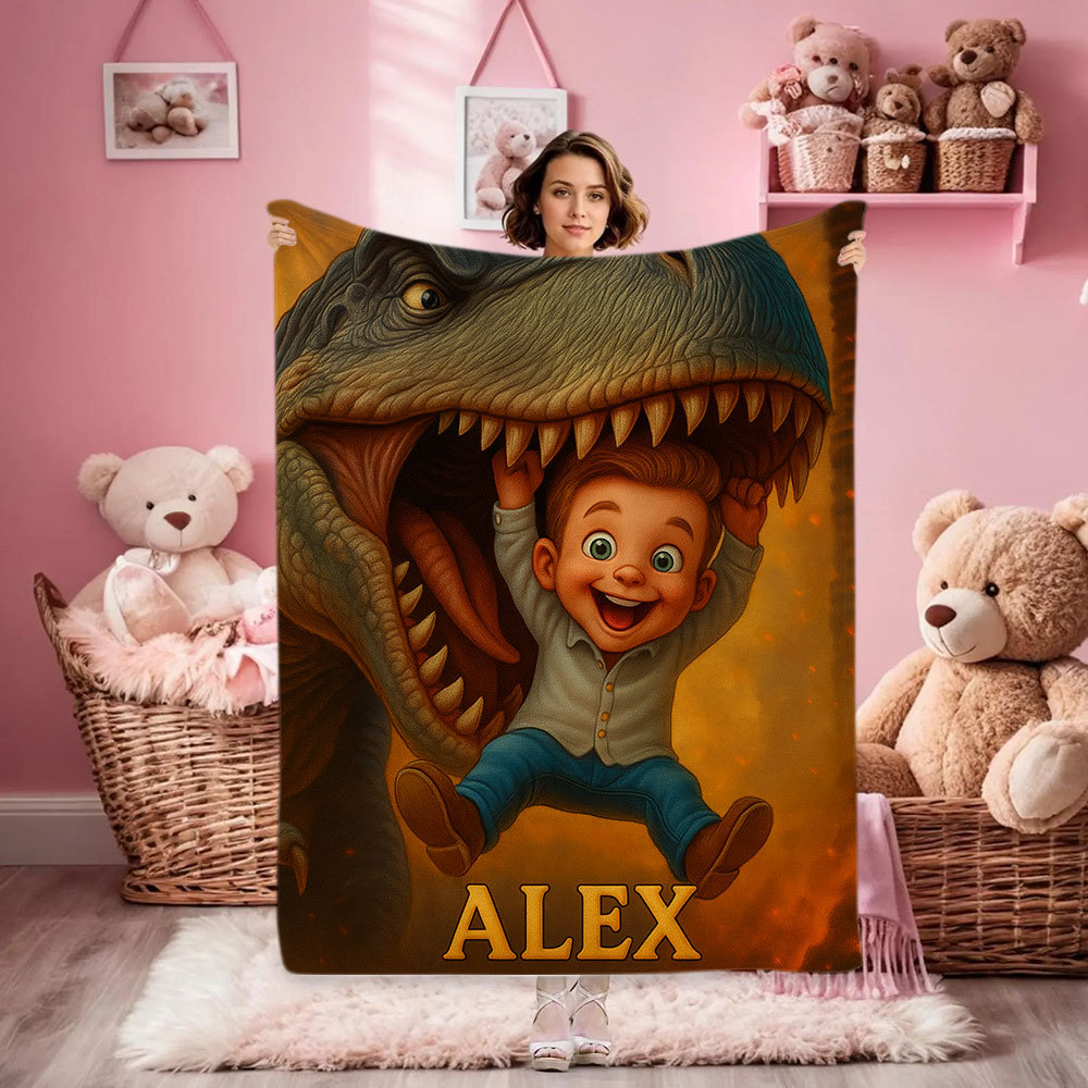 Personalized Sports Kids Blanket with Custom Cartoon Photo and Name Soft Throw for Nap Time or Bedroom