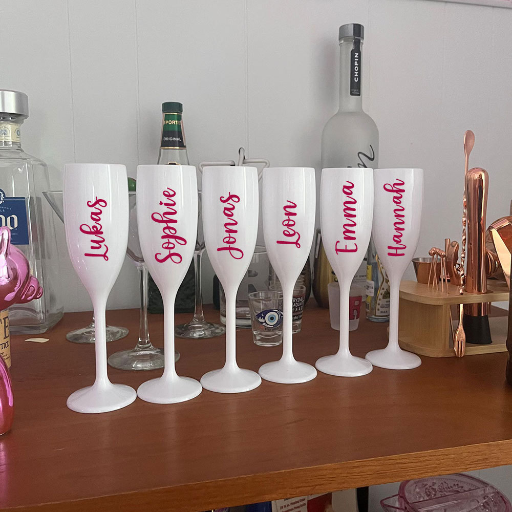 Personalize Name White Champagne Flutes Wedding Party Toasting Glasses