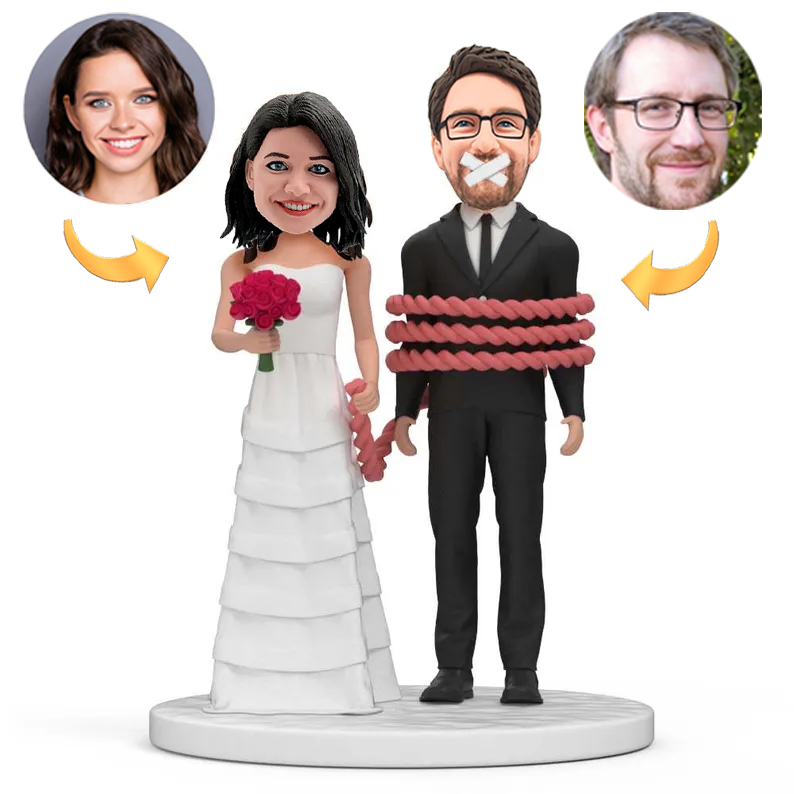 Personalized Bobblehead Figure of Bride and Groom with “Pssst” Gesture and Engraving Wedding Gift