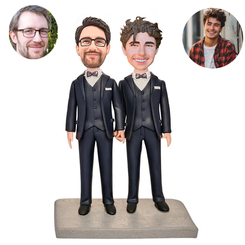 Personalized Bobbleheads for Male Same-Sex Couple with Engraving Unique Gift for Love and Friendship