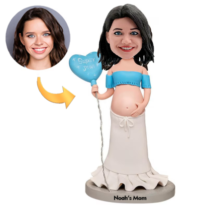 Custom Bobblehead Expectant Mothers with Balloon and Engraving Boy Gift for Gender Reveal Party