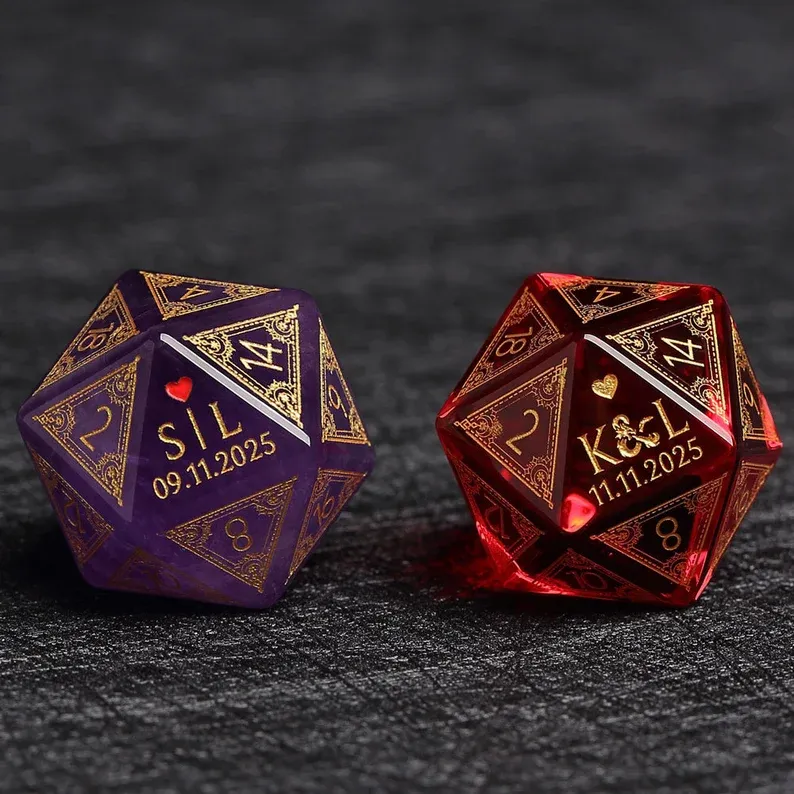 Custom Anniversary D20 Dice Personalized D&D Gift Marriage Dice Anniversary Gift for Her/Him