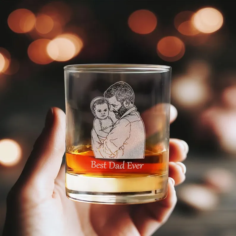 Custom Photo-Engraved Whisky Decanter Ice Wine Stone Set Personalized Laser Engraved Bourbon Bottle & Glasses Father's Gift for Dad