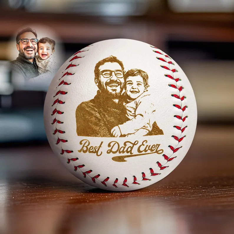 Personalized Photo on Baseball Ball Engraved Custom Your Kids Picture Father's Day Present