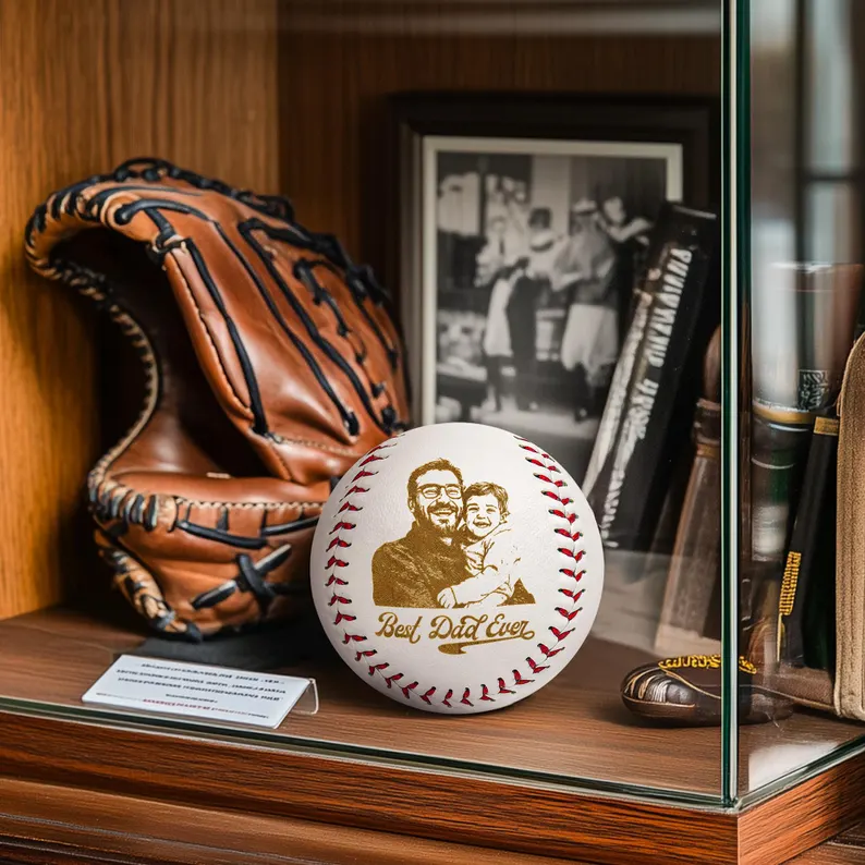 Personalized Photo on Baseball Ball Engraved Custom Your Kids Picture Father's Day Present