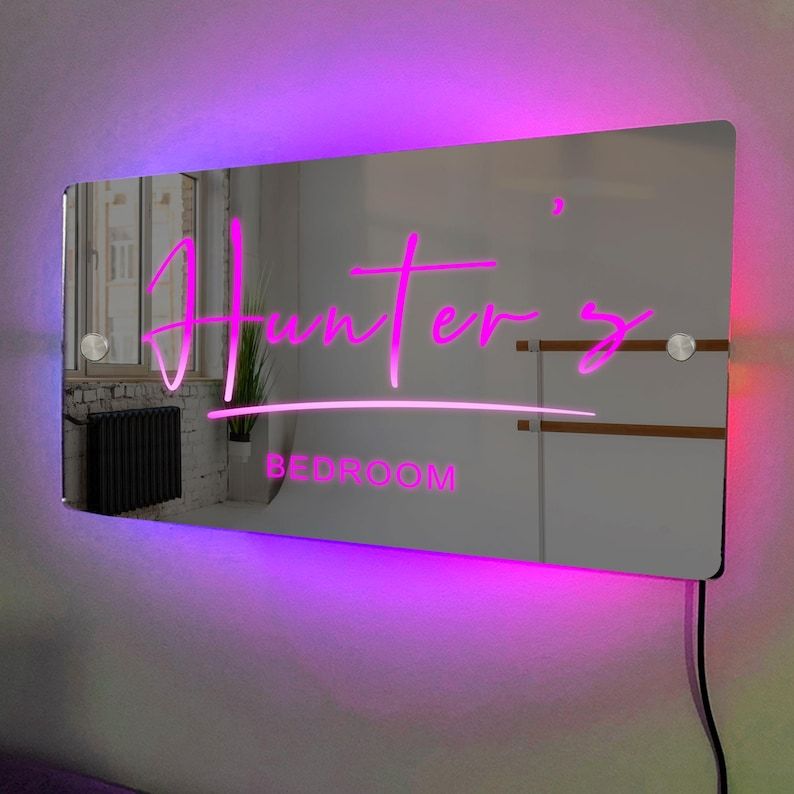 Custom Name Mirror Sign LED Light Up Mirror Christmas Gifts Bedroom Sign Neon Illuminated Light