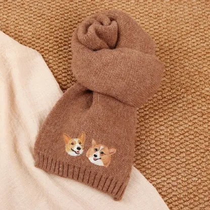 Personalized Pet Face and Name Scarf Custom Embroidered Pet Portrait Scarf Christmas Gift for Dog Mom/Dad