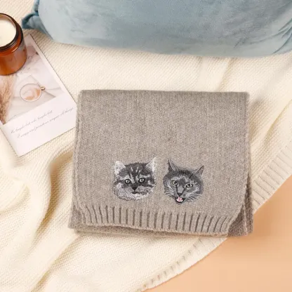 Personalized Pet Face and Name Scarf Custom Embroidered Pet Portrait Scarf Christmas Gift for Dog Mom/Dad