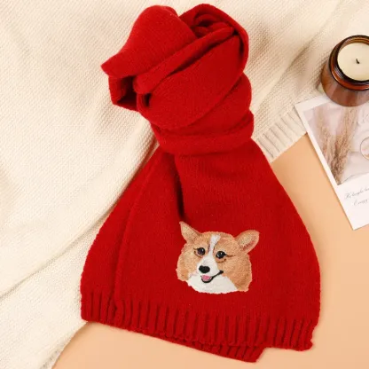 Personalized Pet Face and Name Scarf Custom Embroidered Pet Portrait Scarf Christmas Gift for Dog Mom/Dad