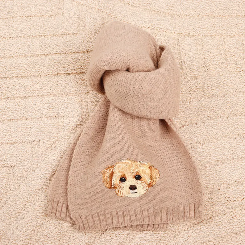 Personalized Pet Face and Name Scarf Custom Embroidered Pet Portrait Scarf Christmas Gift for Dog Mom/Dad