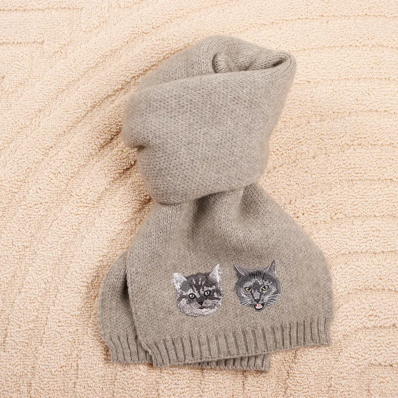 Personalized Pet Face and Name Scarf Custom Embroidered Pet Portrait Scarf Christmas Gift for Dog Mom/Dad