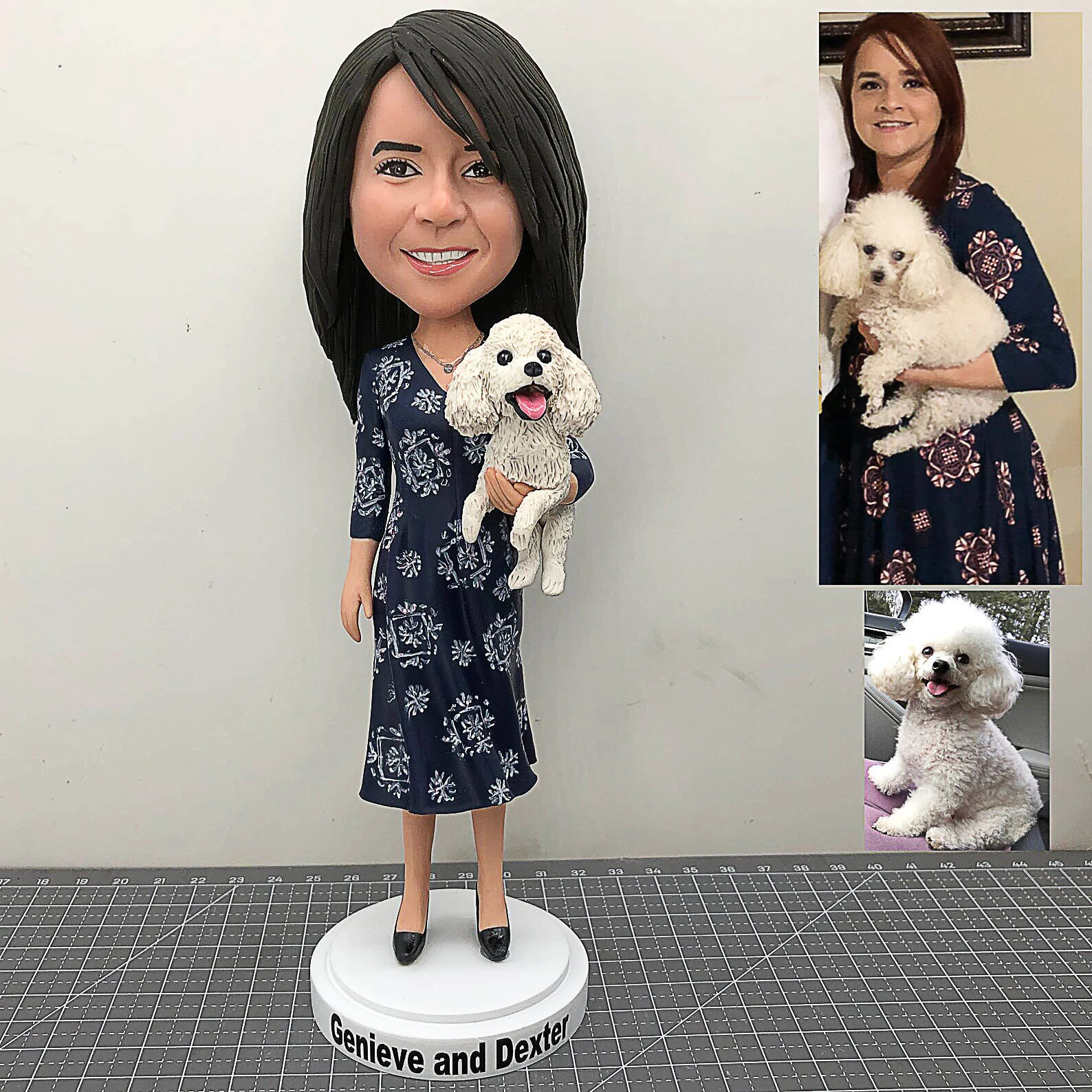 Fully Customizable Woman And Pet Custom Bobblehead with Engraved Text